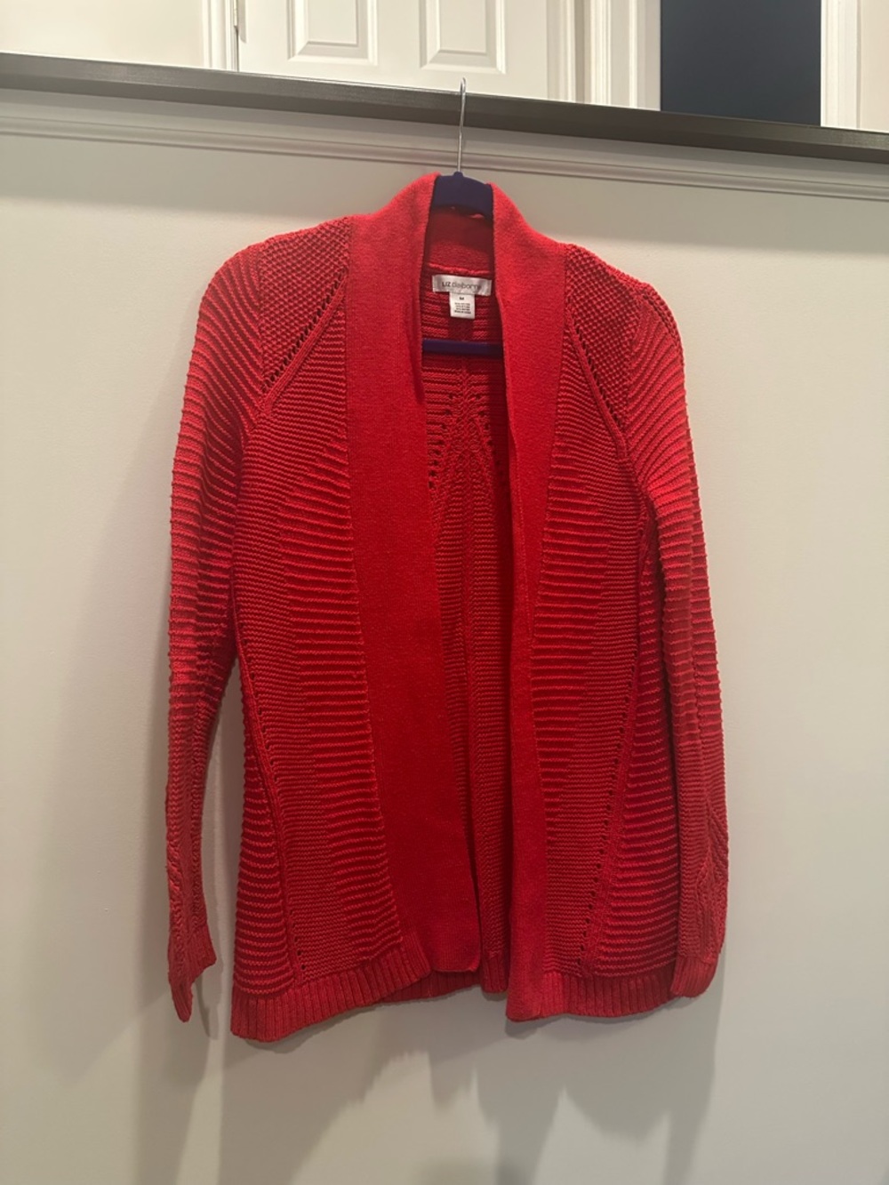 Liz Claiborne Women's Red Open-Front Textured Knit Cardigan